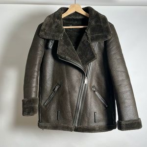 Vintage Zara Faux Shearling Jacket Size S Olive Green